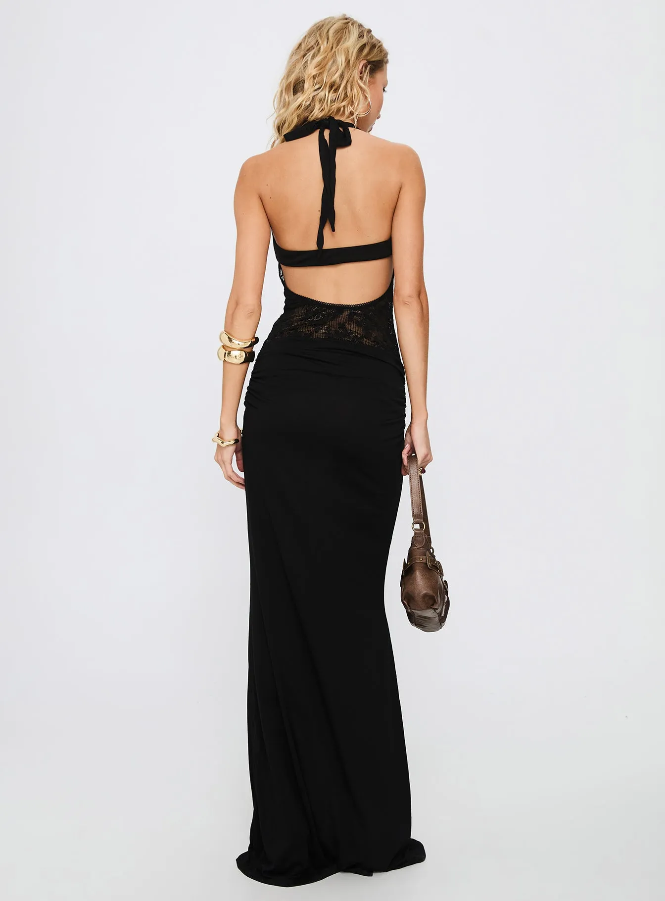 Adalyne Lace Halter Maxi Dress Black sold by Princess Polly product image thumbnail 4