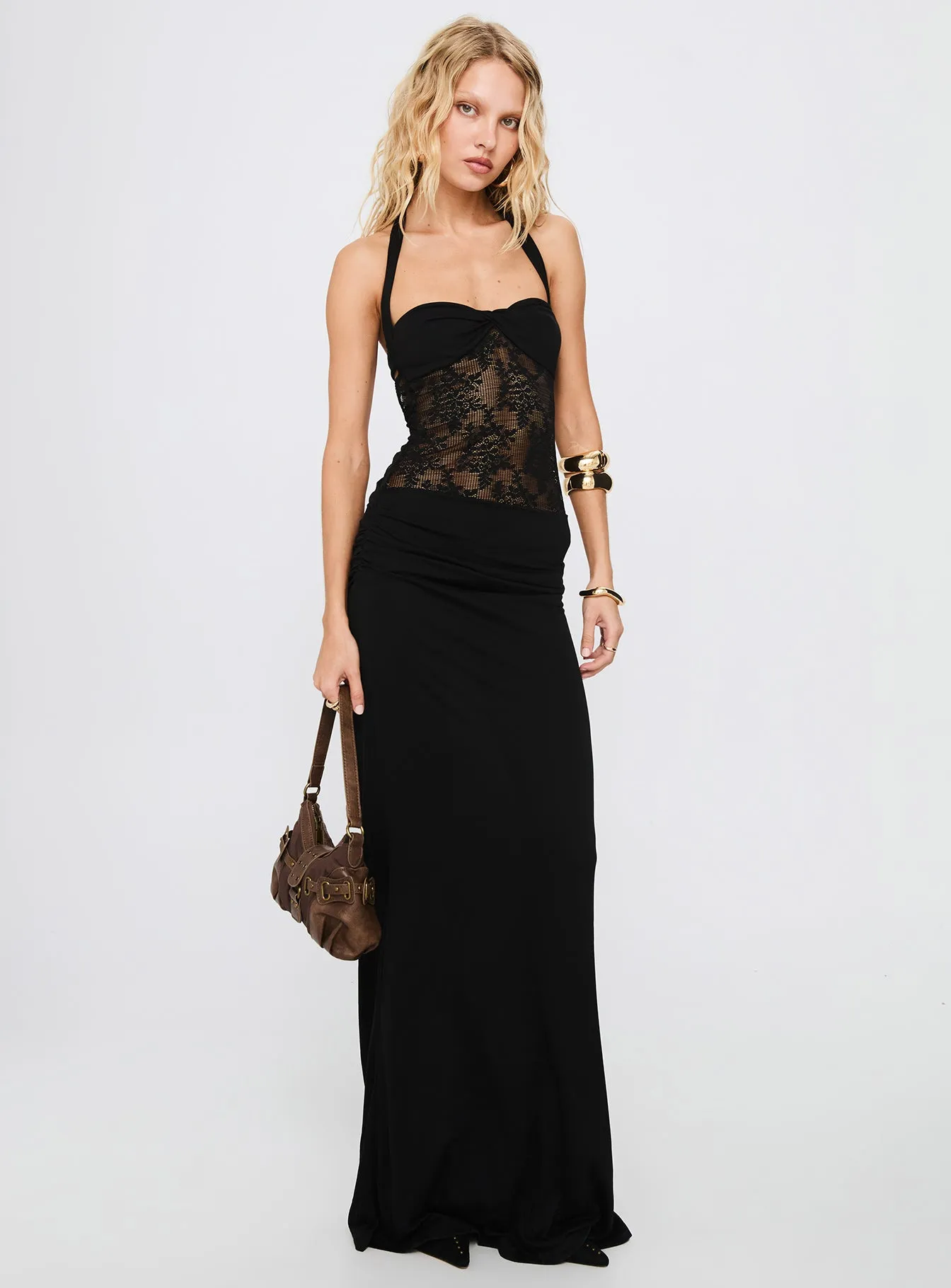 Adalyne Lace Halter Maxi Dress Black sold by Princess Polly product image thumbnail 2