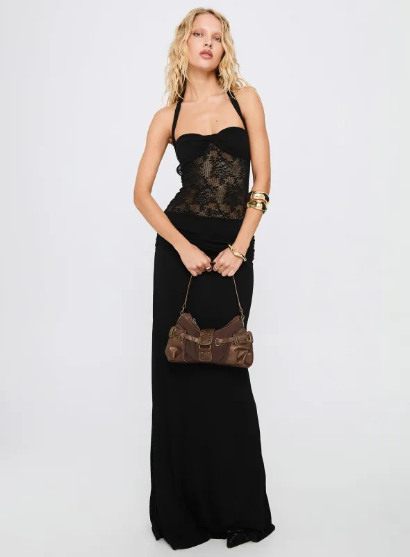 Adalyne Lace Halter Maxi Dress Black sold by Princess Polly