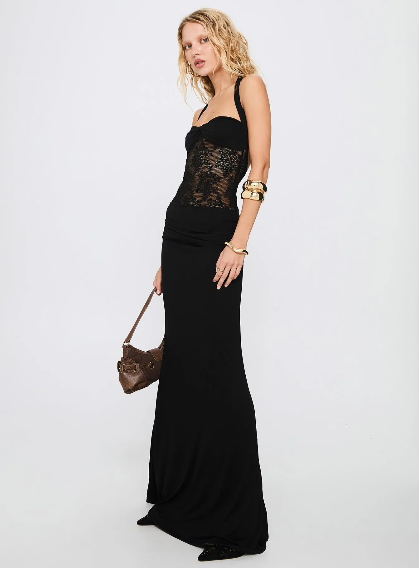 Adalyne Lace Halter Maxi Dress Black sold by Princess Polly product image thumbnail 3