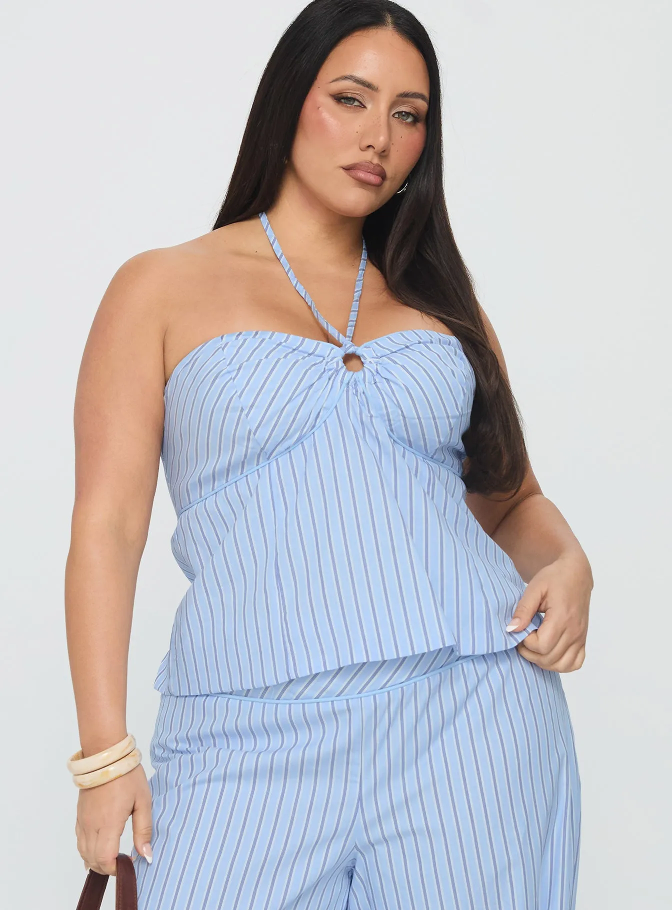 Sofea Halter Top Blue Stripe Curve sold by Princess Polly product image thumbnail 2