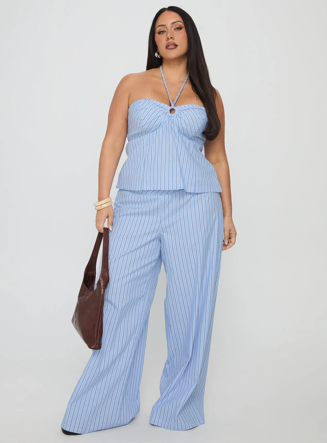 Sofea Halter Top Blue Stripe Curve sold by Princess Polly product image thumbnail 3