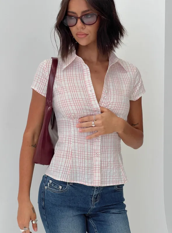 Cottesloe Blouse Top Pink Check Petite sold by Princess Polly