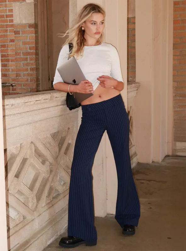 Kinkirk Flared Pants Navy Pinstripe sold by Princess Polly