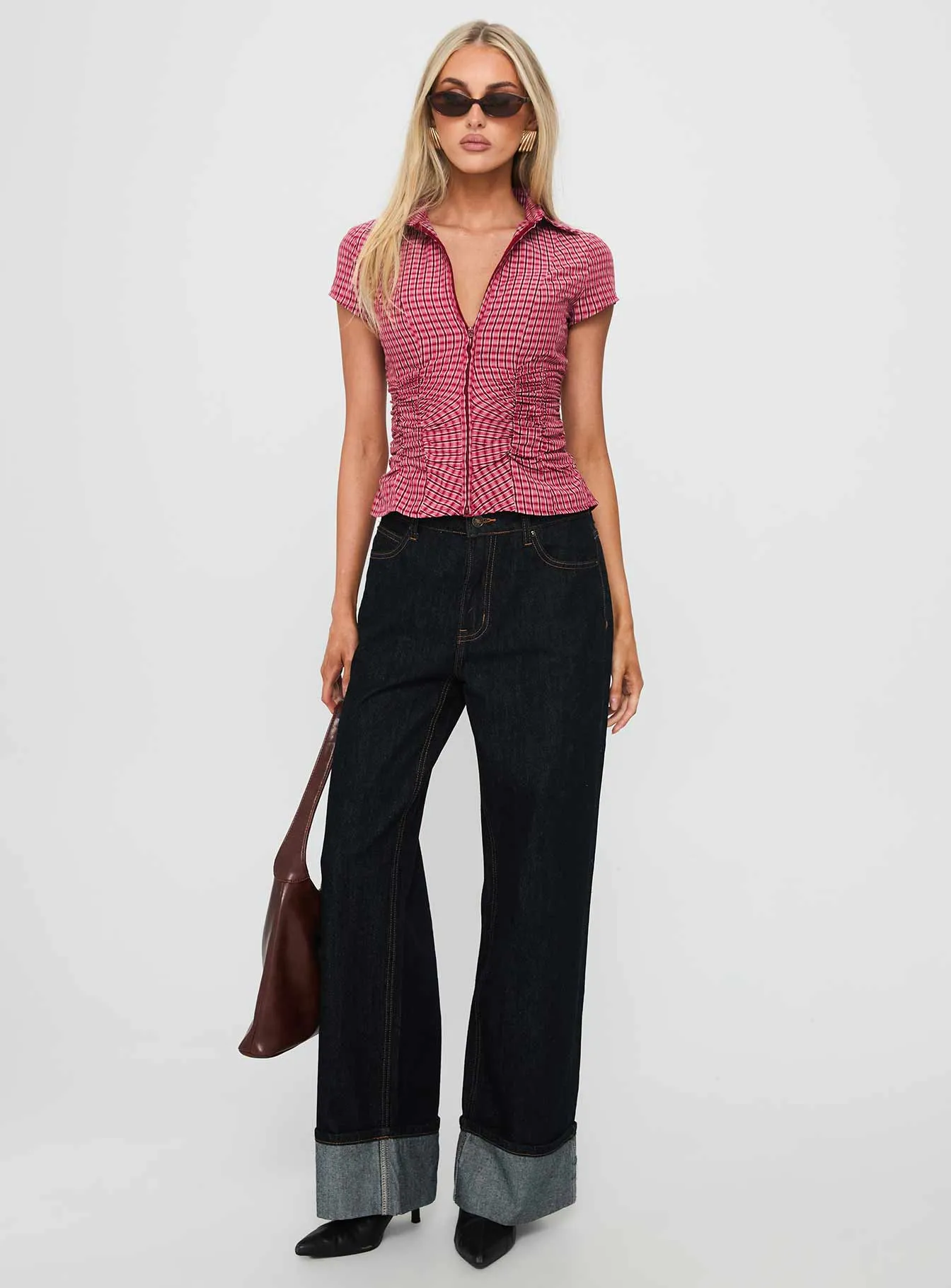 Meryn Ruched Top Red Check sold by Princess Polly product image thumbnail 3