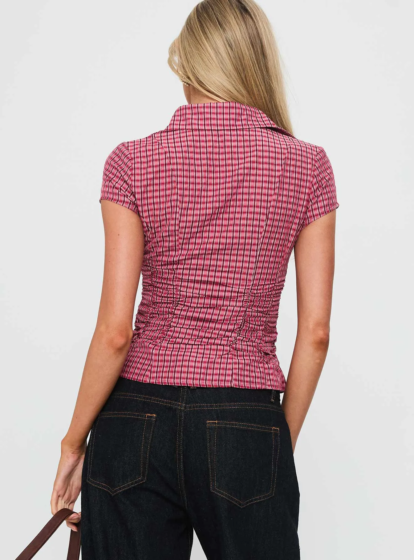 Meryn Ruched Top Red Check sold by Princess Polly product image thumbnail 5