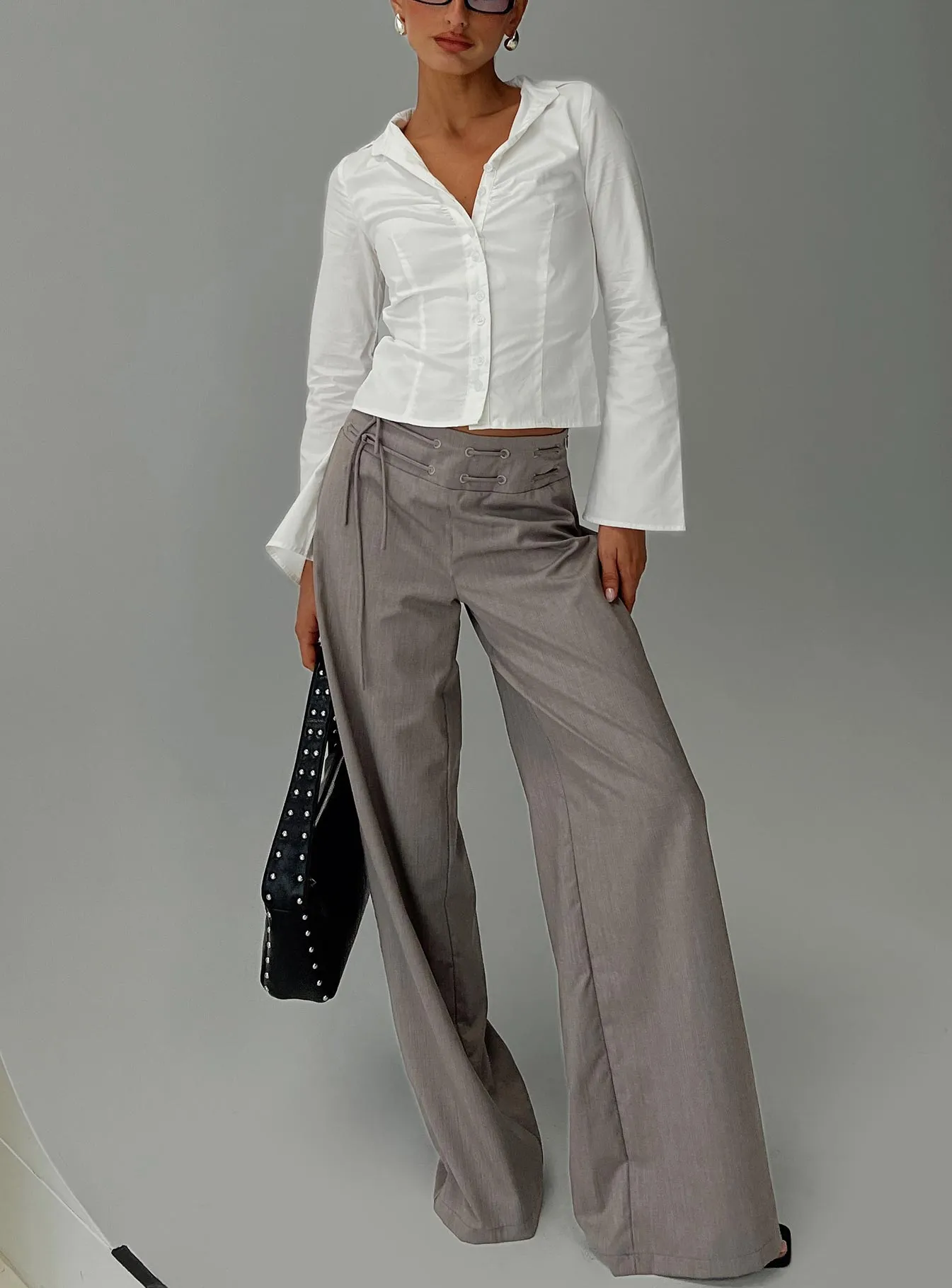 Just Have Fun Wide Leg Pant Grey Petite sold by Princess Polly