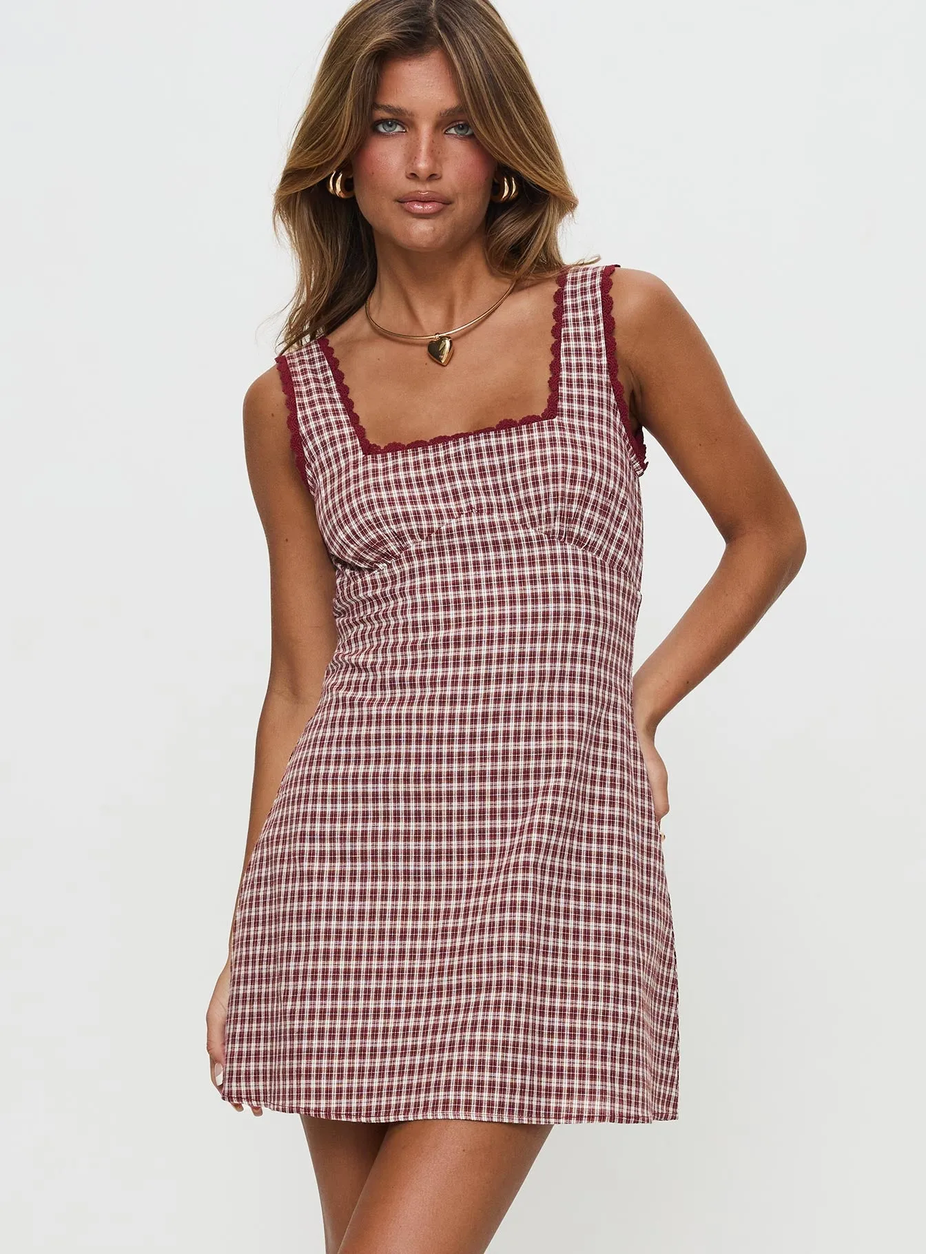 Dasha Mini Dress Red Check Tall sold by Princess Polly product image thumbnail 2