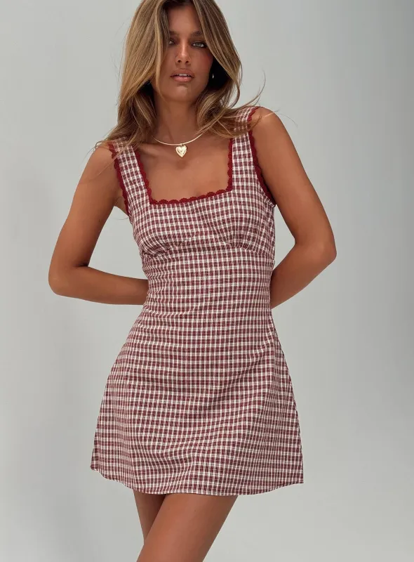 Dasha Mini Dress Red Check Tall sold by Princess Polly