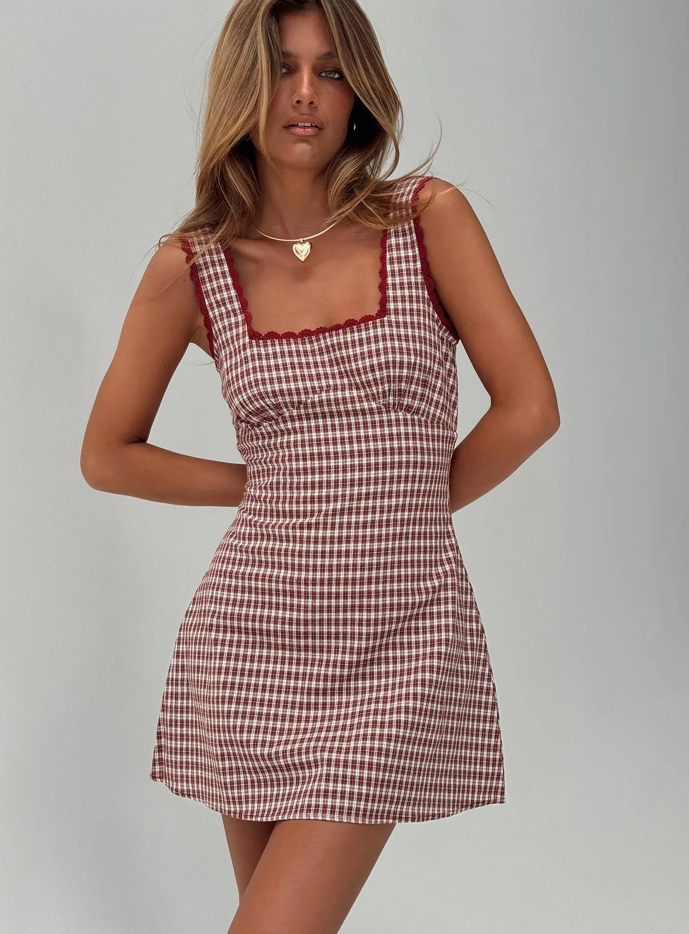 Dasha Mini Dress Red Check Tall sold by Princess Polly