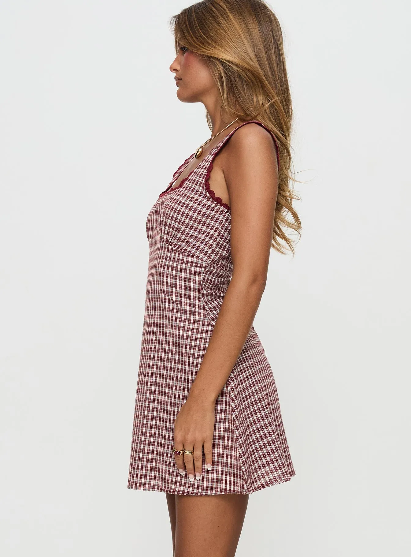 Dasha Mini Dress Red Check Tall sold by Princess Polly product image thumbnail 4