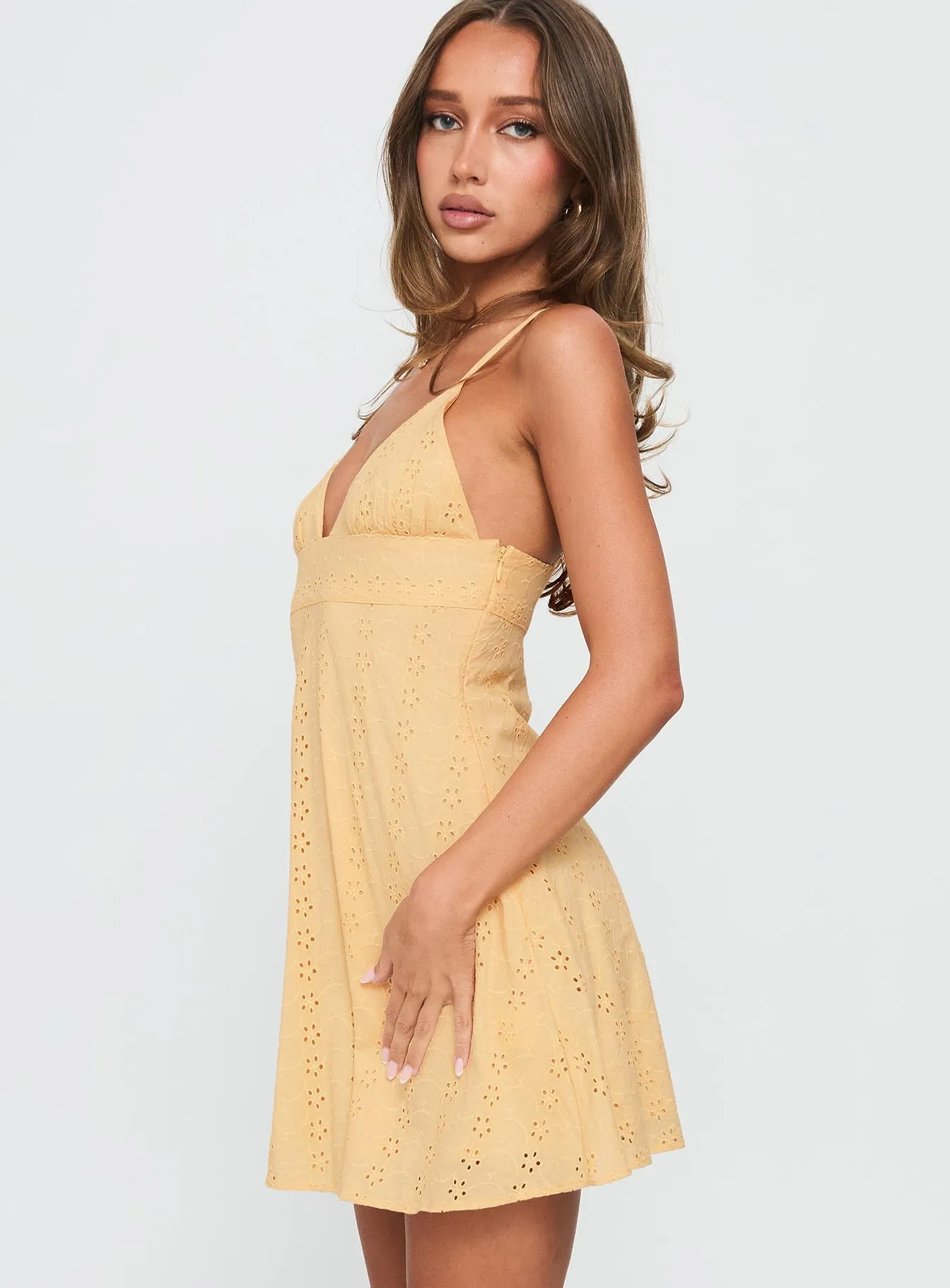 Reflections Anglaise Mini Dress Yellow sold by Princess Polly product image thumbnail 4