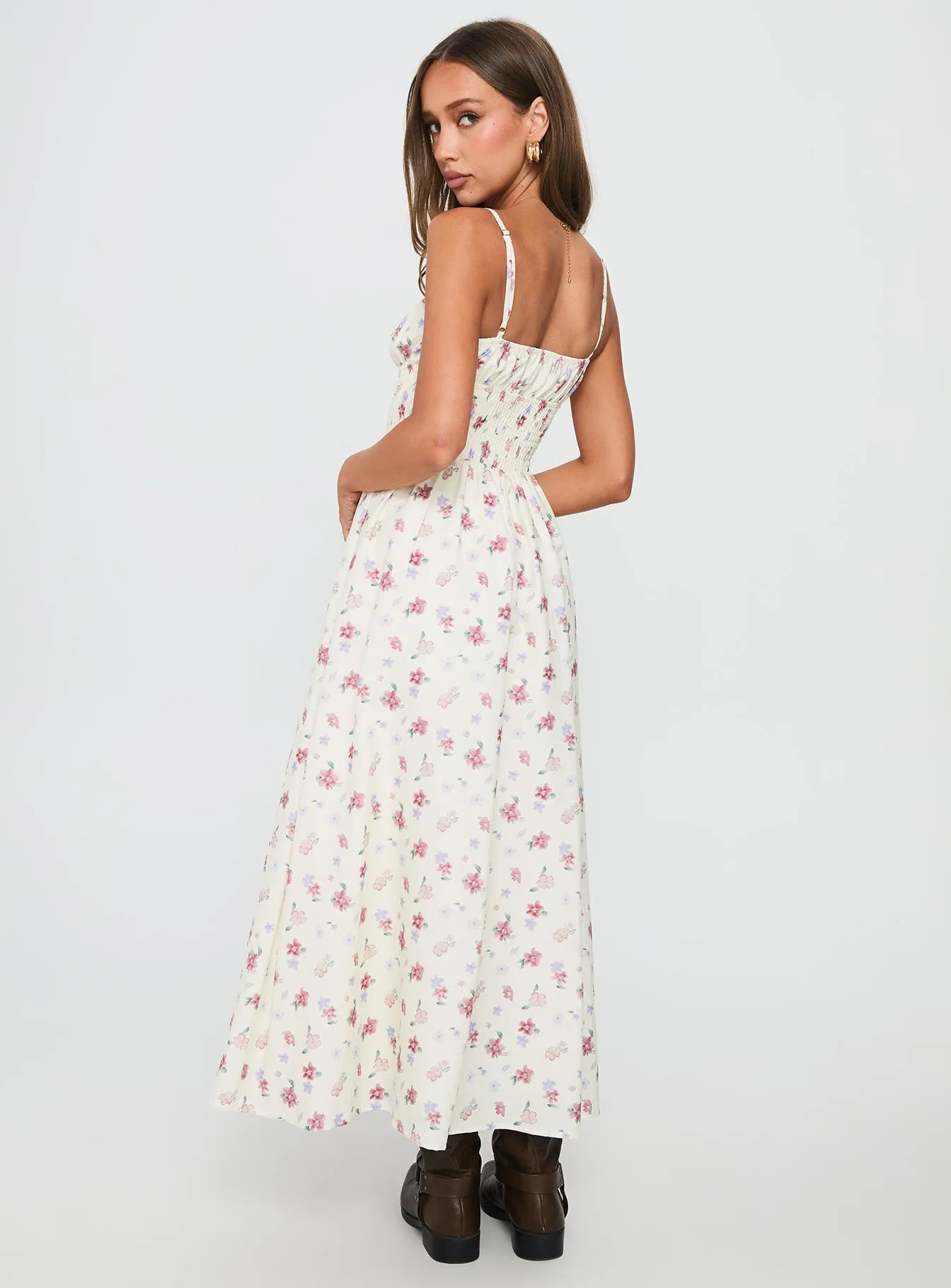Pearle Shirred Maxi Dress White Floral sold by Princess Polly product image thumbnail 4