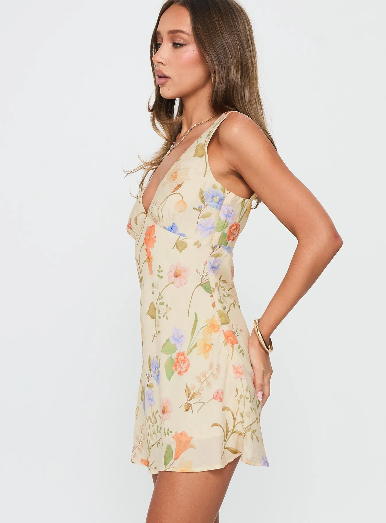 Pennie Bias Mini Dress Cream / Floral sold by Princess Polly product image thumbnail 3