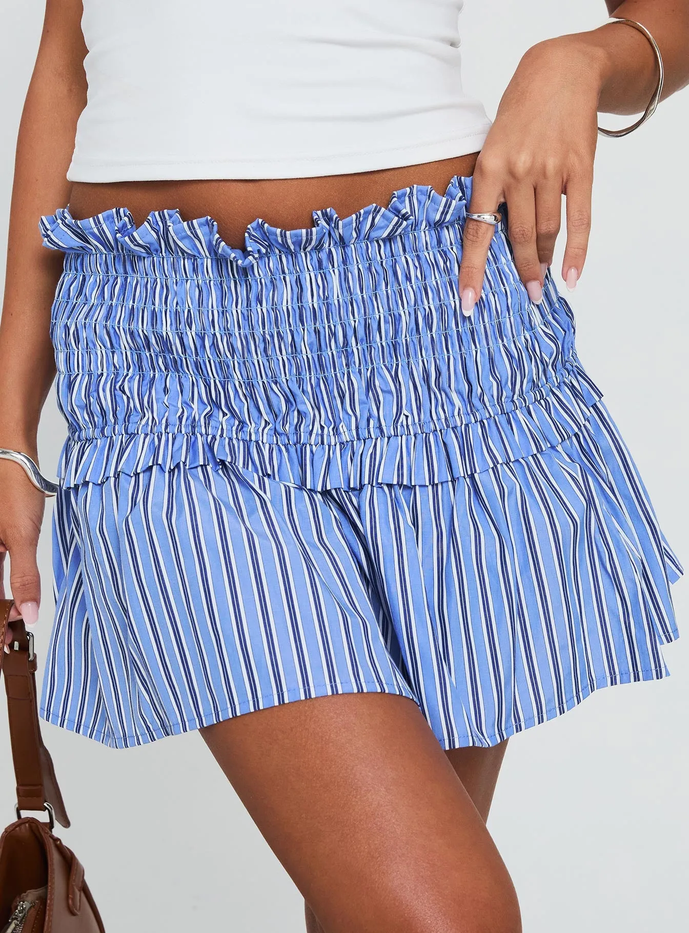 Othira Shirring Mini Skirt Blue Stripe sold by Princess Polly product image thumbnail 5