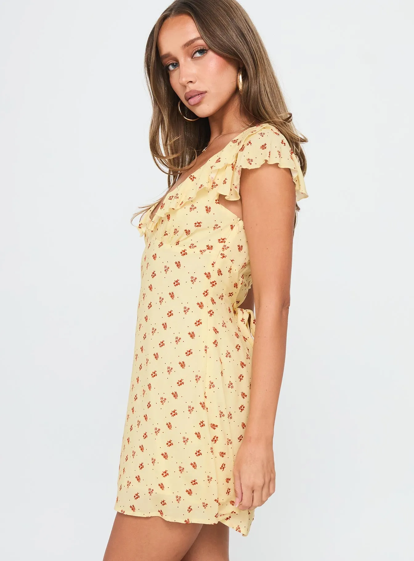 Just Me And You Frill Mini Dress Yellow Floral sold by Princess Polly product image thumbnail 4