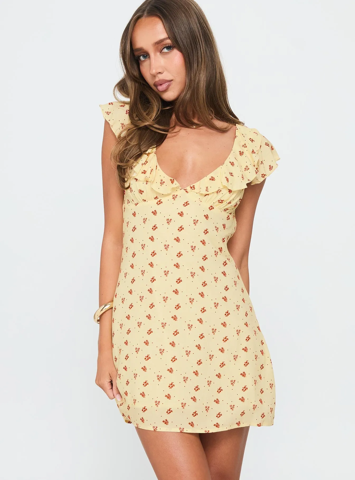 Just Me And You Frill Mini Dress Yellow Floral sold by Princess Polly product image thumbnail 2