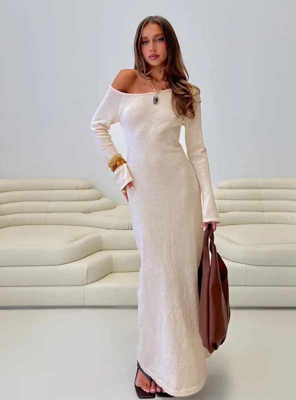 Kloey Long Sleeve Knit Maxi Dress Cream sold by Princess Polly