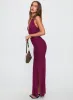 Jailyne Halter Plunge Maxi Dress Plum sold by Princess Polly