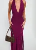 Jailyne Halter Plunge Maxi Dress Plum sold by Princess Polly