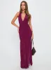 Jailyne Halter Plunge Maxi Dress Plum sold by Princess Polly