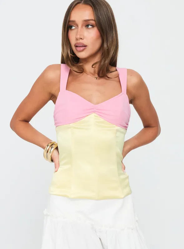 Zariela Contrast Bust Top Pink / Yellow sold by Princess Polly