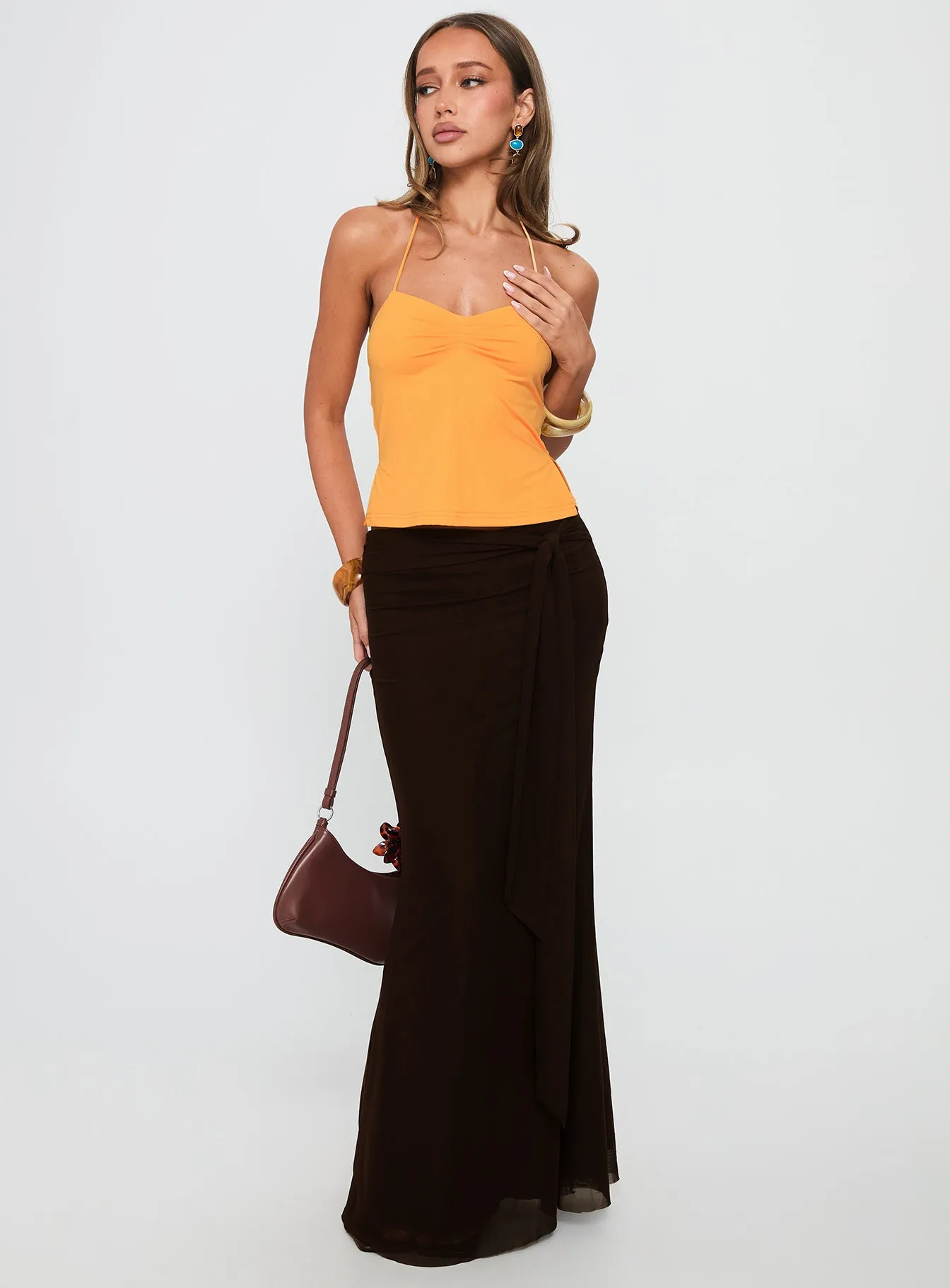 Caviar Tie Maxi Skirt Chocolate sold by Princess Polly product image thumbnail 3