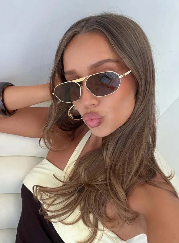 Elegance Sunglasses Gold / Brown sold by Princess Polly