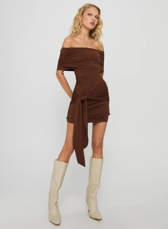Island Girl Tie Skirt Mini Dress Brown sold by Princess Polly