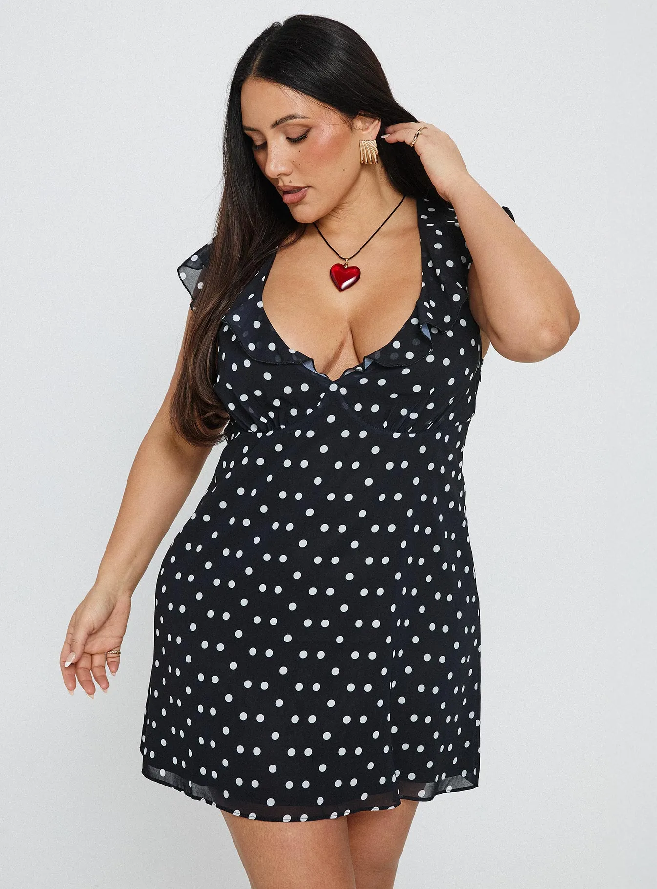 I Guess So Mini Dress Black Polka Dot Curve sold by Princess Polly