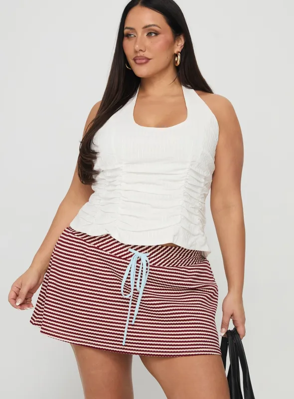 Bexi Textured Skort Red / White Stripe Curve sold by Princess Polly