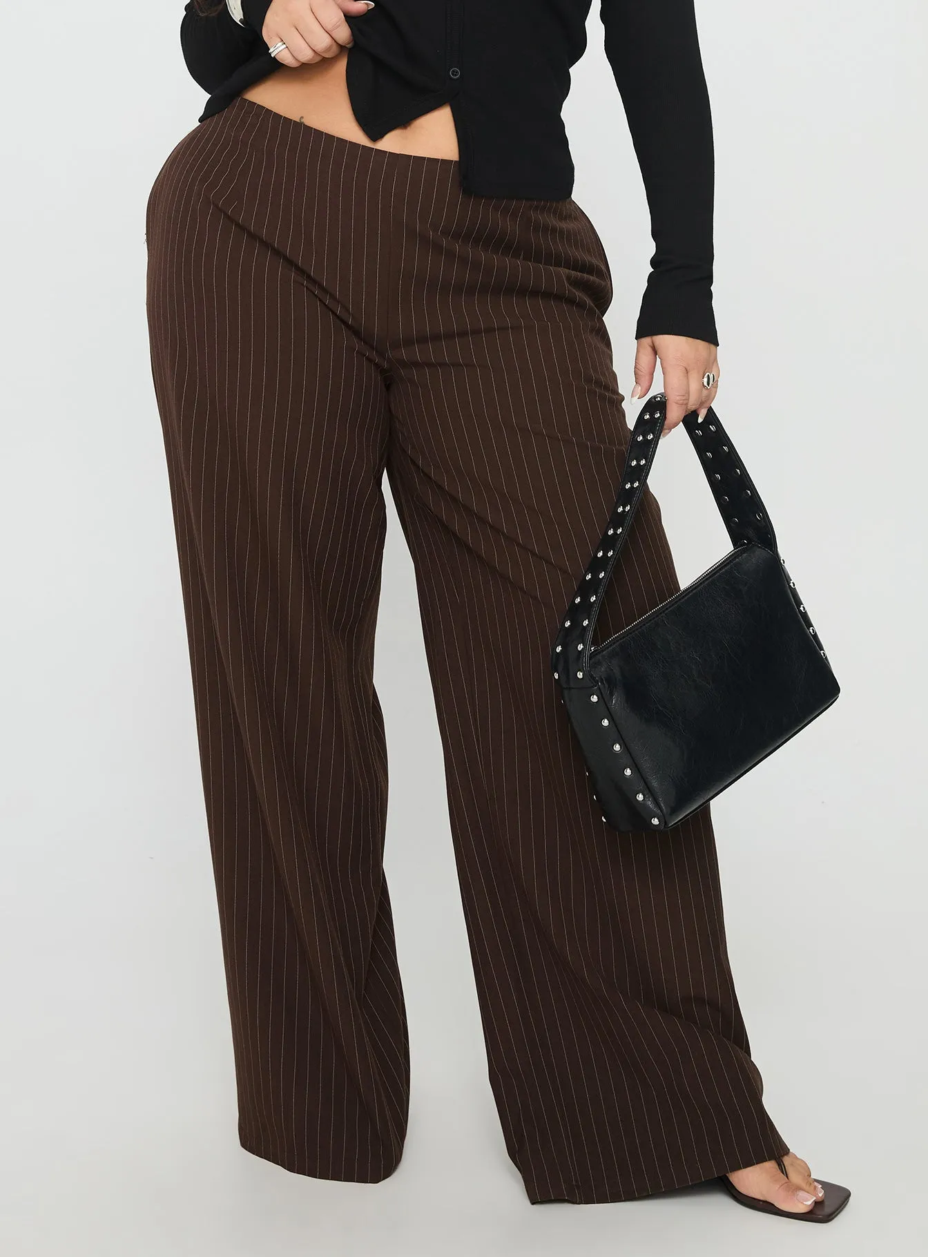 Khane Low Rise Wide Leg Pant Brown Pinstripe Curve sold by Princess Polly product image thumbnail 2