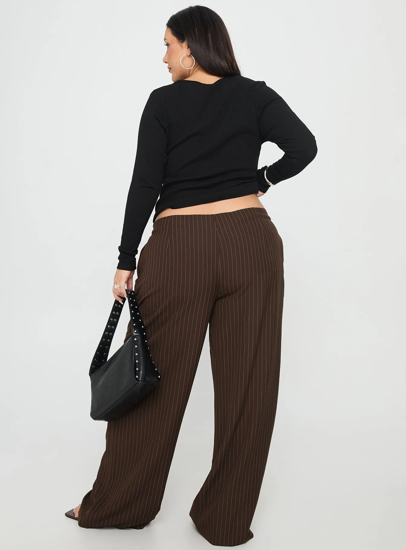 Khane Low Rise Wide Leg Pant Brown Pinstripe Curve sold by Princess Polly product image thumbnail 5