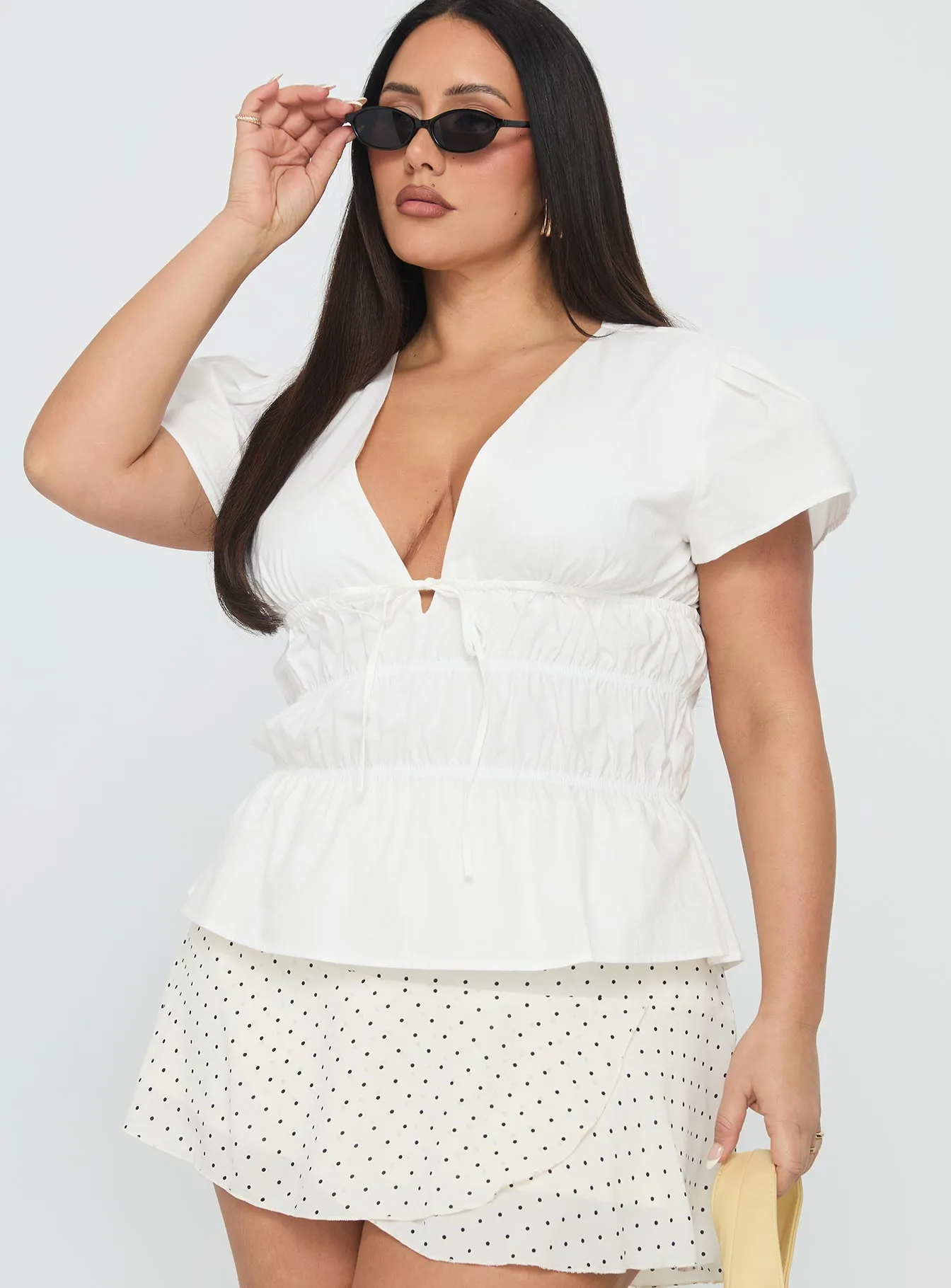 Paramour Ruched Short Sleeve Top White Curve sold by Princess Polly product image thumbnail 2