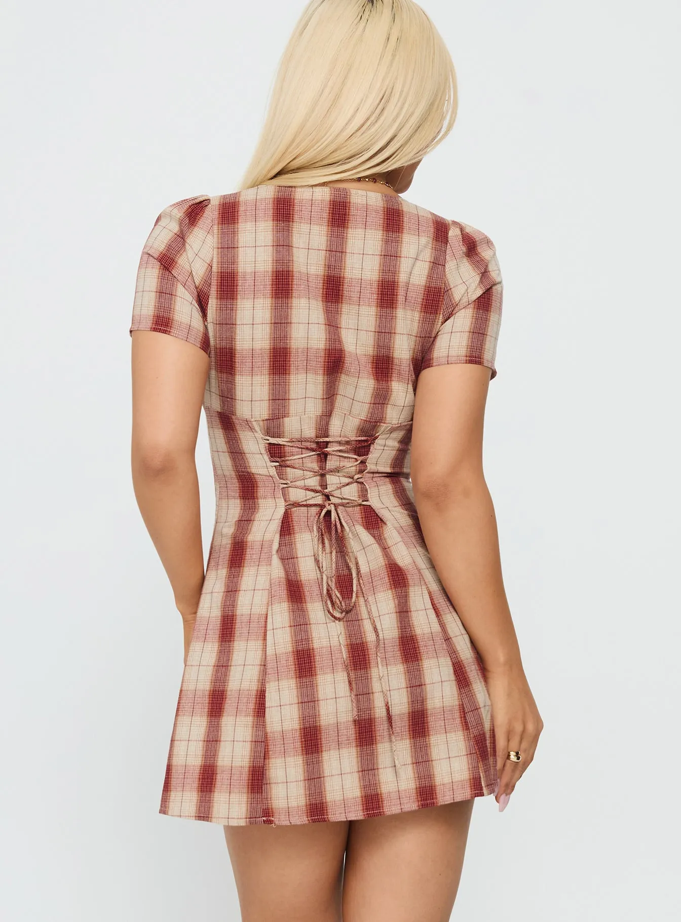 Twist Of Fate V Neck Mini Dress Plaid sold by Princess Polly product image thumbnail 5
