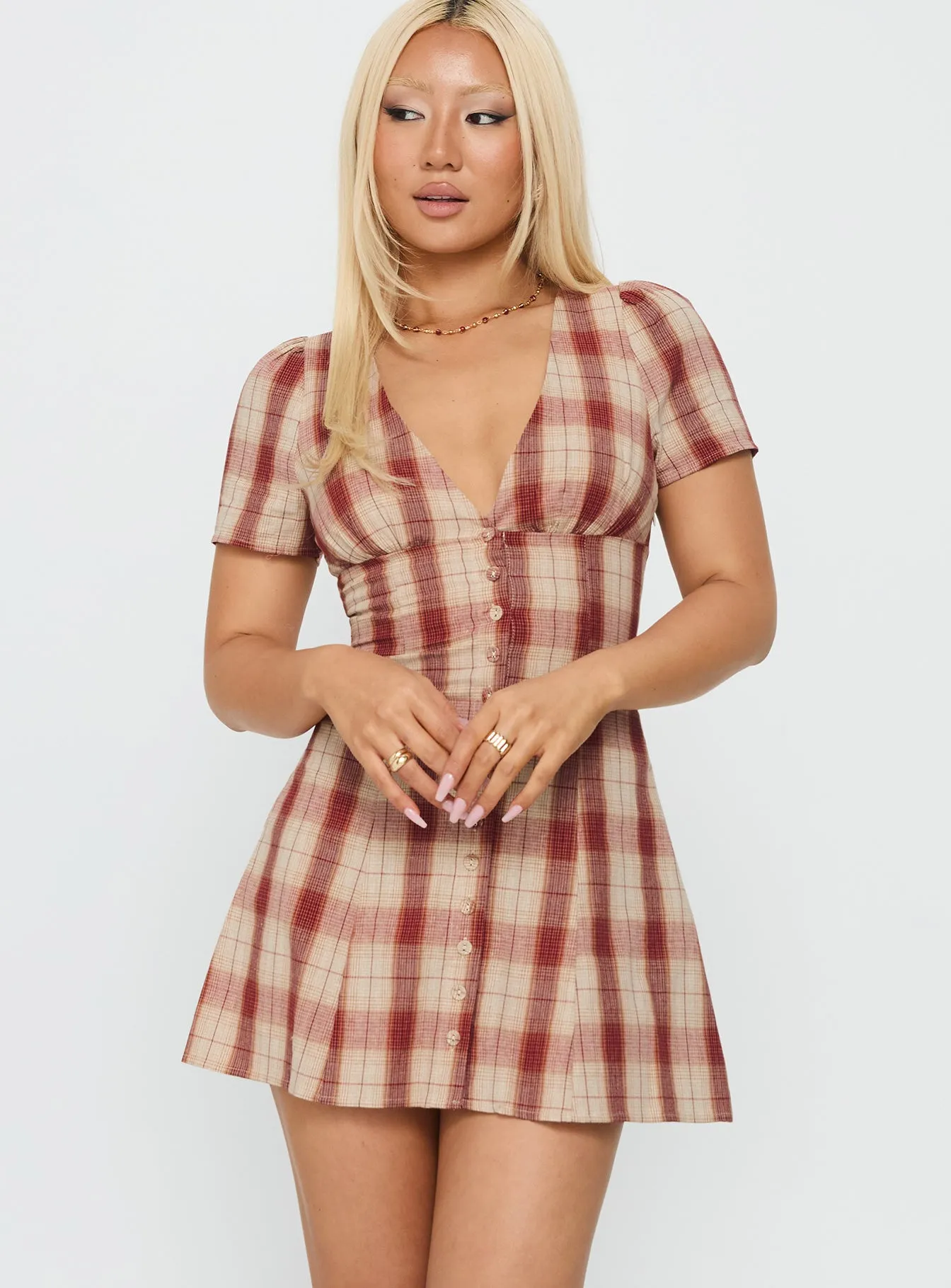 Twist Of Fate V Neck Mini Dress Plaid sold by Princess Polly product image thumbnail 2
