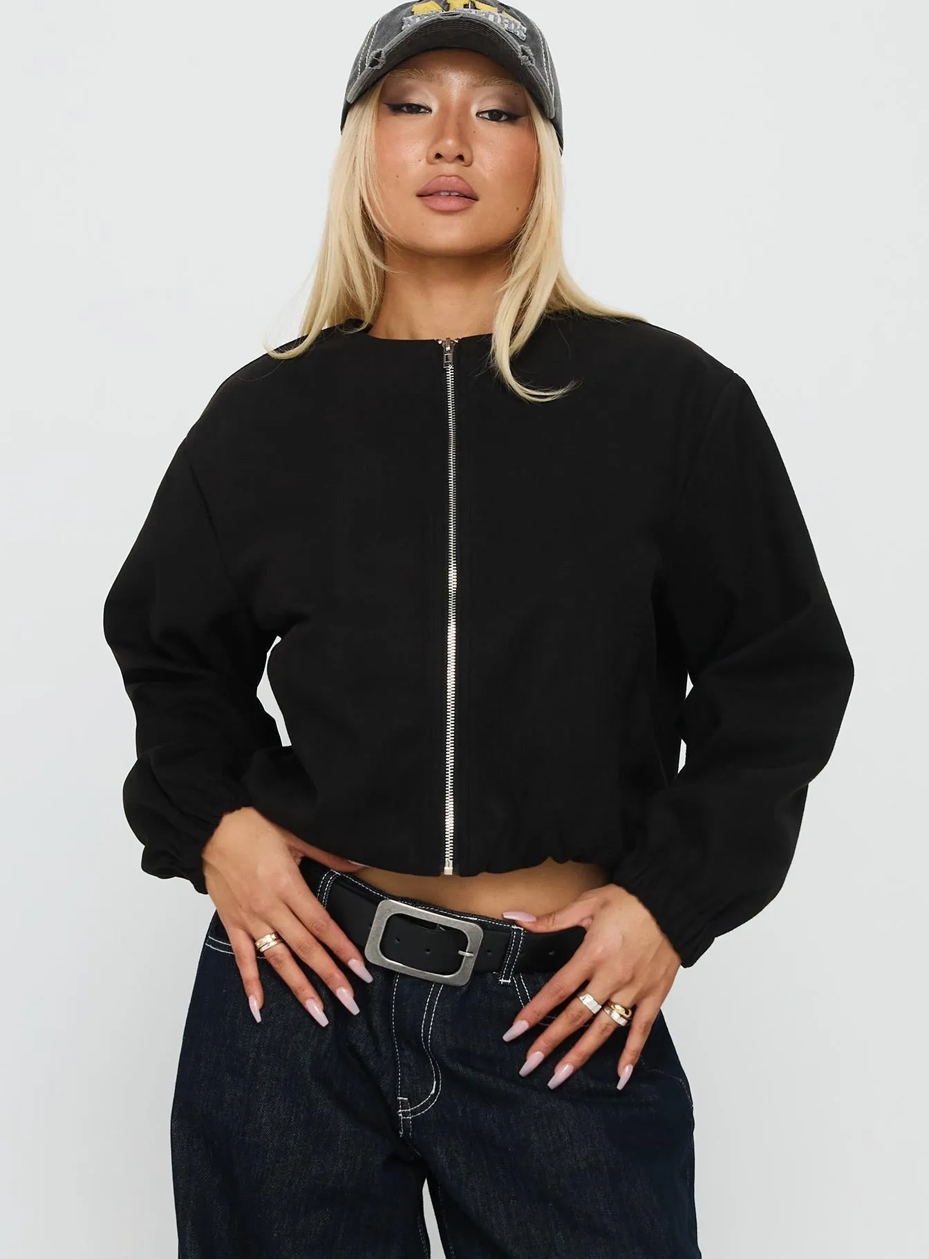 Grasp Bomber Jacket Black sold by Princess Polly