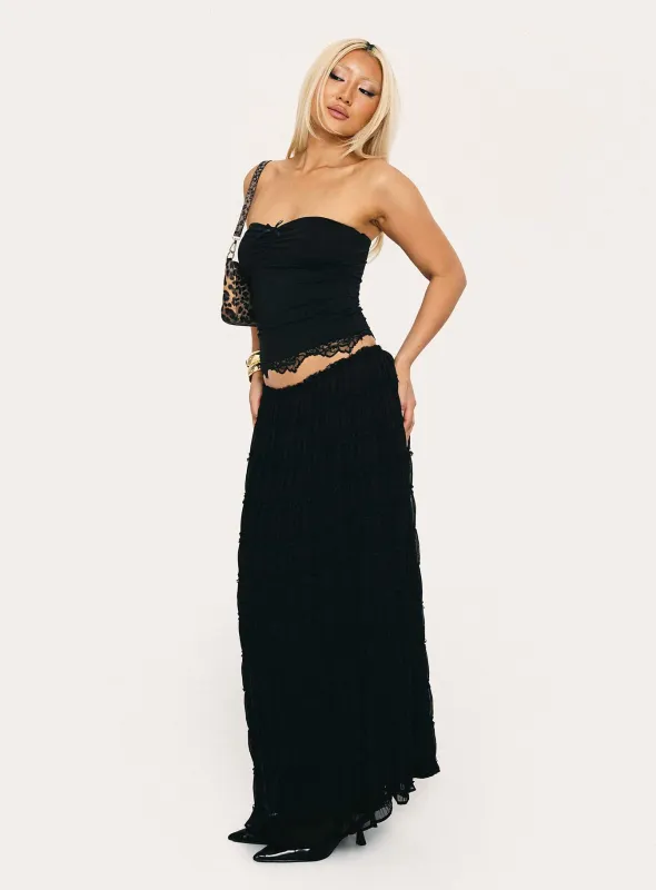 Estefania Maxi Skirt Black sold by Princess Polly
