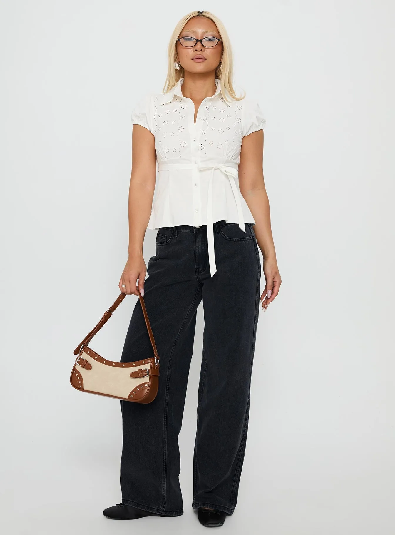 Kavira Tie Bust Short Sleeve Shirt White sold by Princess Polly product image thumbnail 3