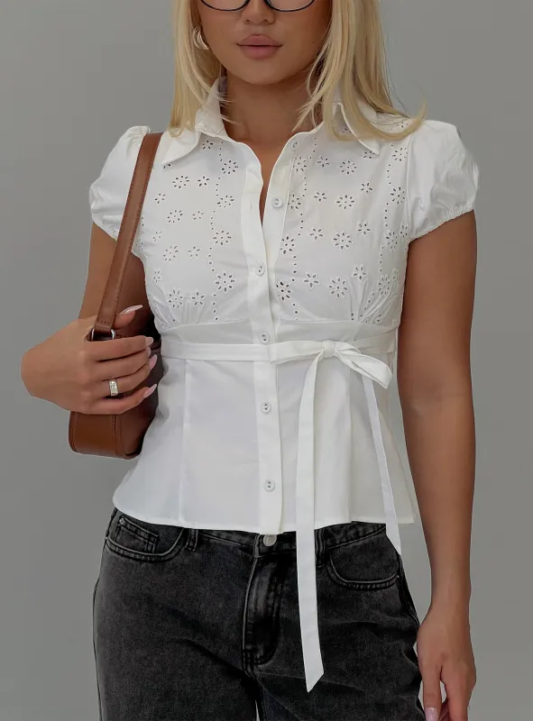 Kavira Tie Bust Short Sleeve Shirt White sold by Princess Polly