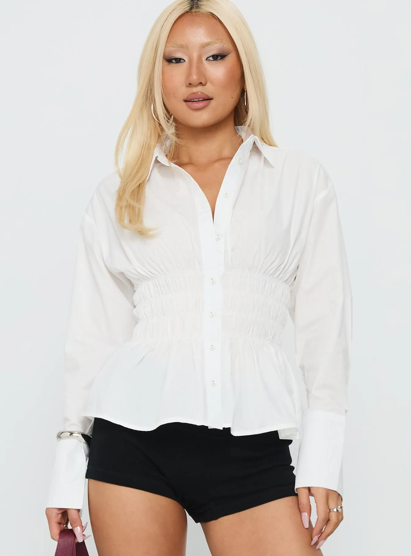 As You Are Shirred Button Up Top White sold by Princess Polly product image thumbnail 2
