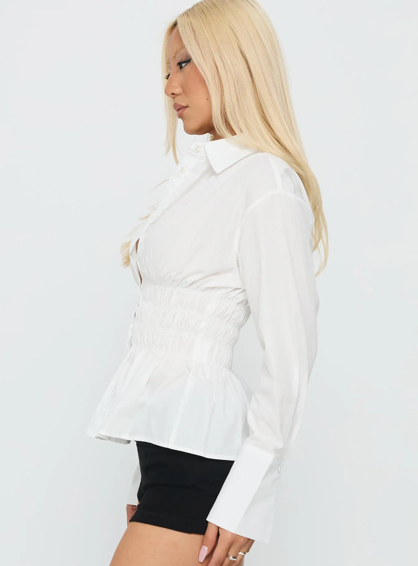 As You Are Shirred Button Up Top White sold by Princess Polly product image thumbnail 4