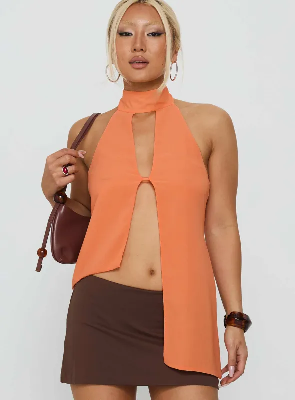 Rhevena Plunge Backless Top Orange sold by Princess Polly