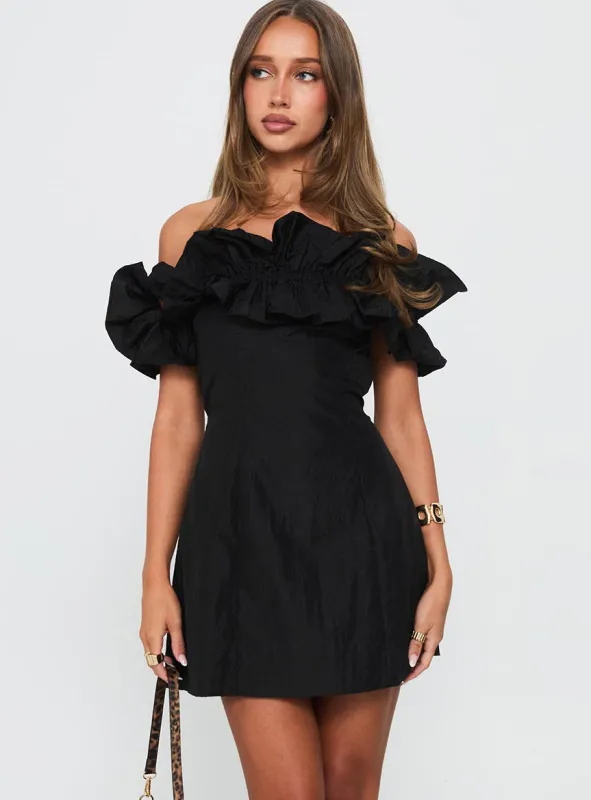 Rozetta Frill Neck Mini Dress Black sold by Princess Polly