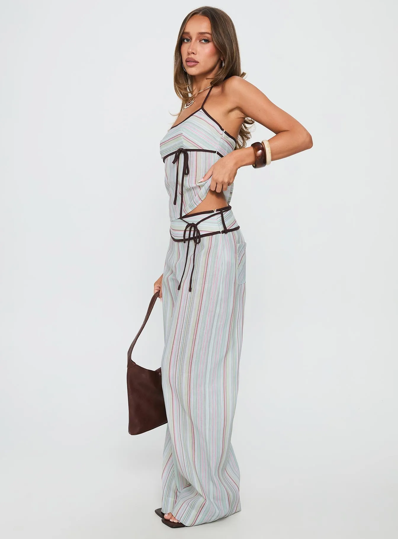 Taylar Thick Waistband Tie Pants Green Stripe sold by Princess Polly product image thumbnail 4