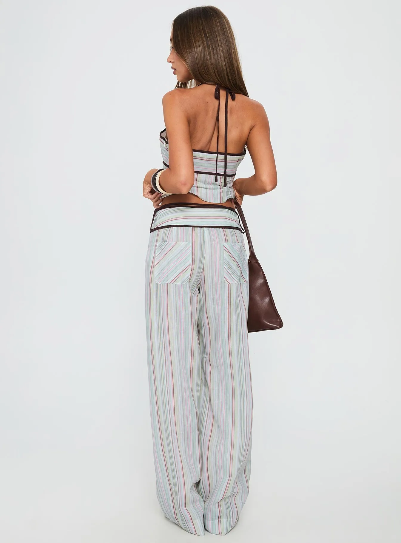 Taylar Thick Waistband Tie Pants Green Stripe sold by Princess Polly product image thumbnail 5