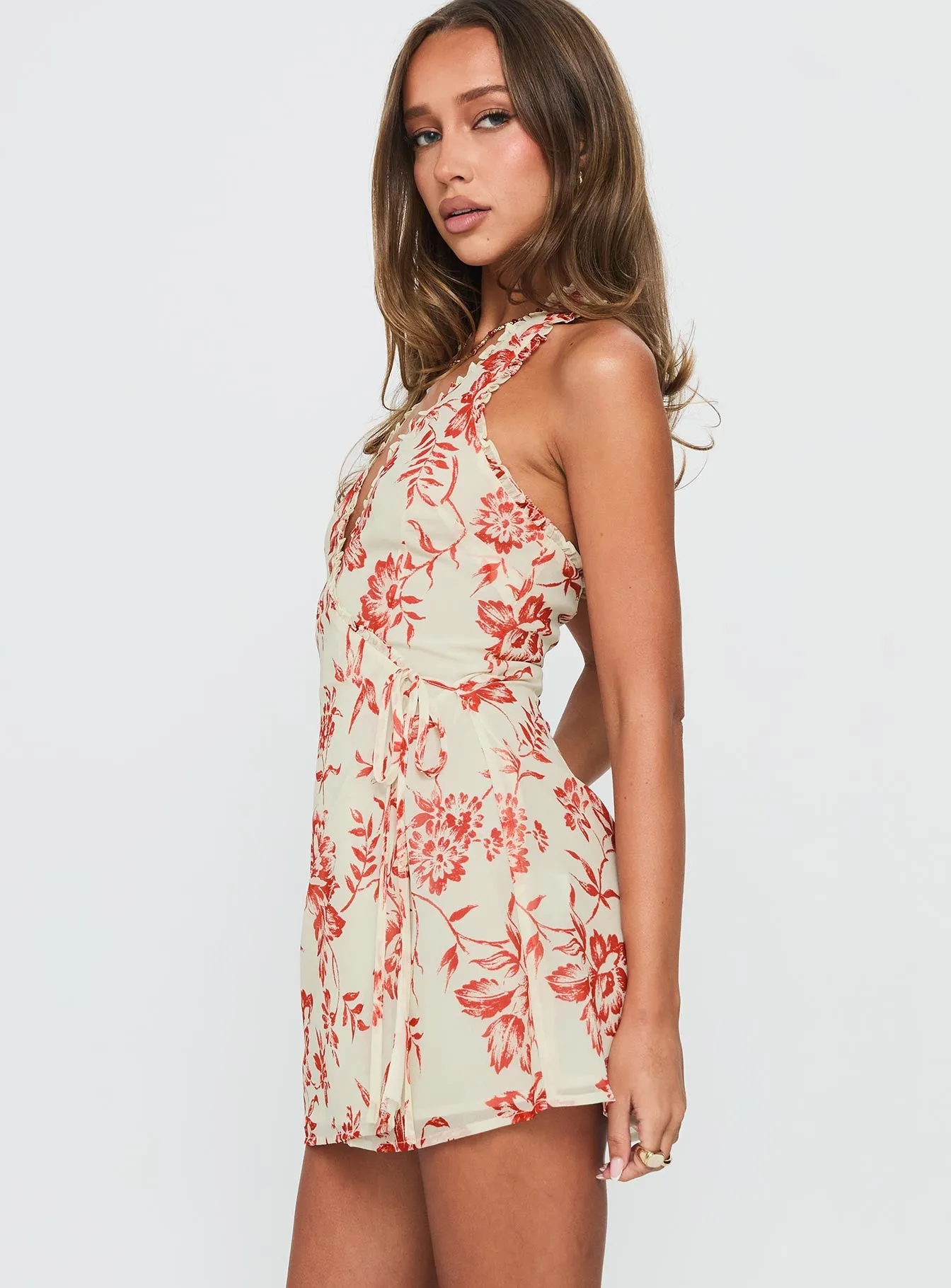 Taija Wrap Mini Dress Orange / Cream Floral sold by Princess Polly product image thumbnail 4