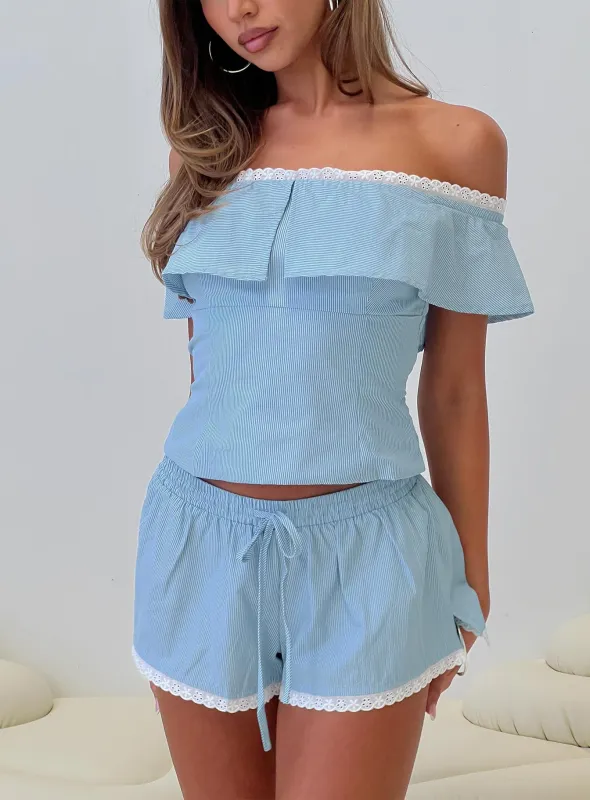 Summertime Sadness Off Shoulder Set Blue Stripe sold by Princess Polly