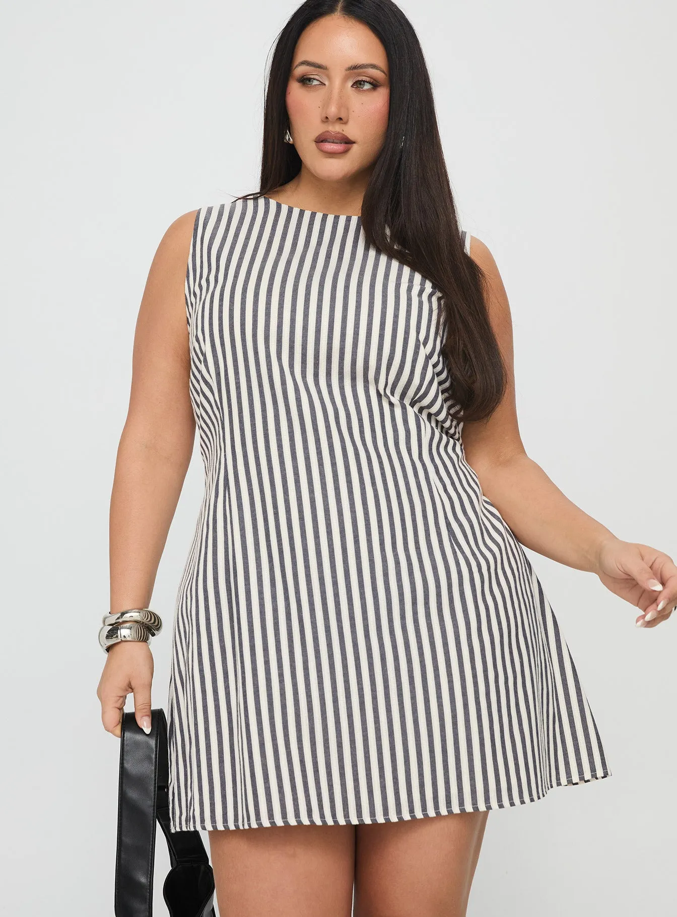 Alfalfa Shift Mini Dress Grey Stripe Curve sold by Princess Polly product image thumbnail 2