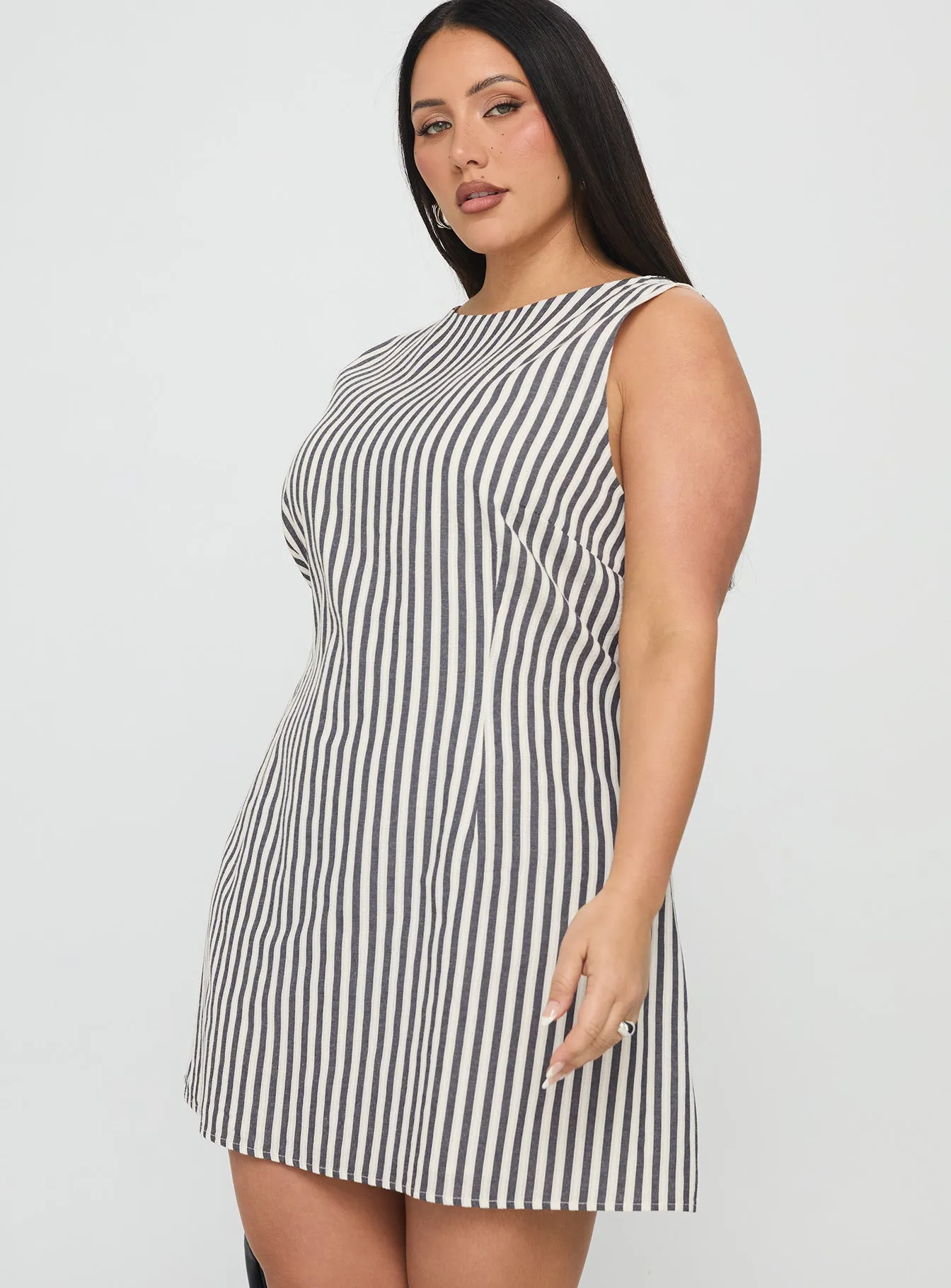 Alfalfa Shift Mini Dress Grey Stripe Curve sold by Princess Polly product image thumbnail 4